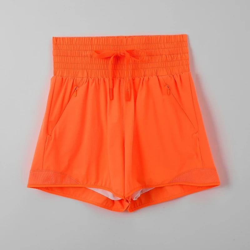 Women's Athletic Shorts High Waist Running Shorts Mesh Liner 3'' Dolphin Sporty Summer Pants Gym Workout Short With Zip Pocket