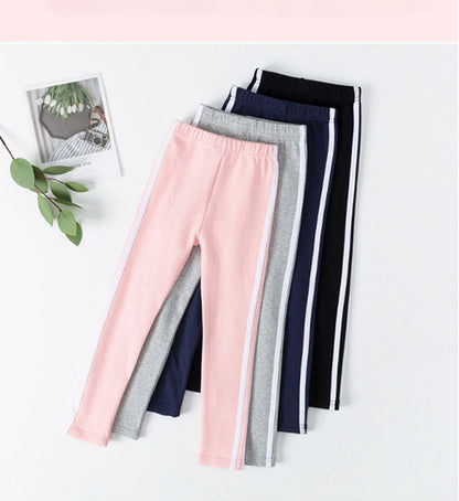 Side Stripe Sports Pant Girl Spring Autumn Pure Color Skinny Leggings for Girls Sweatpants Kids Clothes Outwear Stretch Trousers