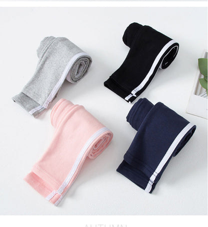 Side Stripe Sports Pant Girl Spring Autumn Pure Color Skinny Leggings for Girls Sweatpants Kids Clothes Outwear Stretch Trousers