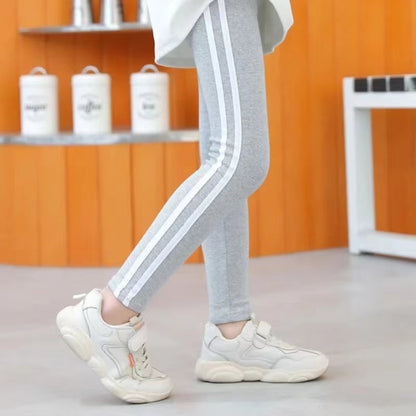 Side Stripe Sports Pant Girl Spring Autumn Pure Color Skinny Leggings for Girls Sweatpants Kids Clothes Outwear Stretch Trousers